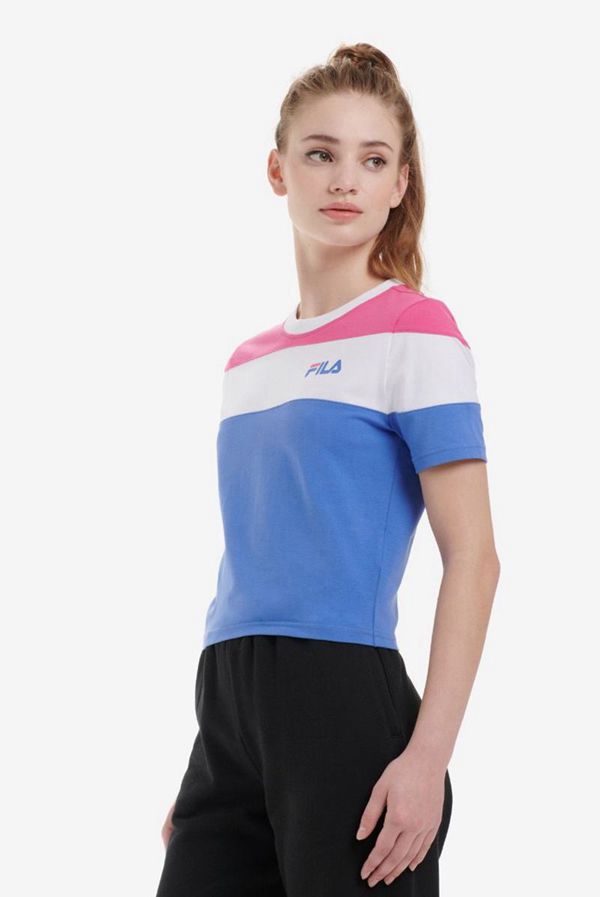 Camisetas Manga Corta Fila Mujer Azules / Blancas - Maya Crop - España 284639COY